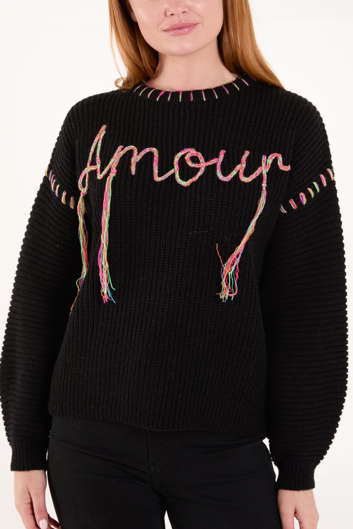 'Amour' Stich Embroidery Knit Jumper