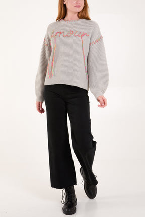 'Amour' Stich Embroidery Knit Jumper