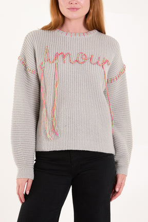 'Amour' Stich Embroidery Knit Jumper