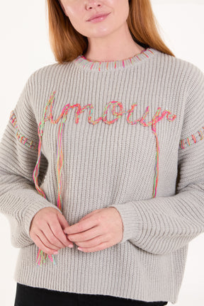 'Amour' Stich Embroidery Knit Jumper