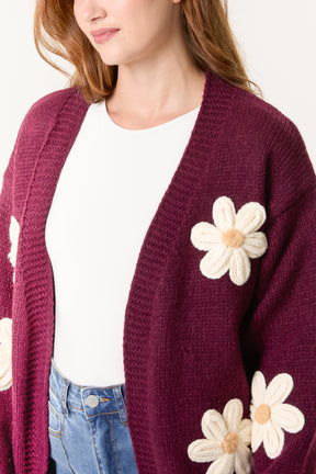 Daisy Flocking Flower Knit Cardigan
