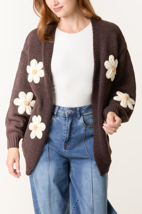 Daisy Flocking Flower Knit Cardigan