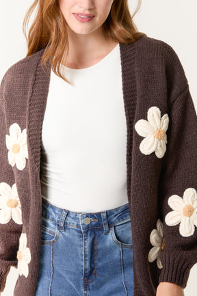 Daisy Flocking Flower Knit Cardigan