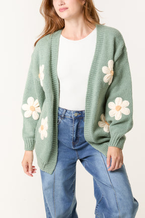 Daisy Flocking Flower Knit Cardigan