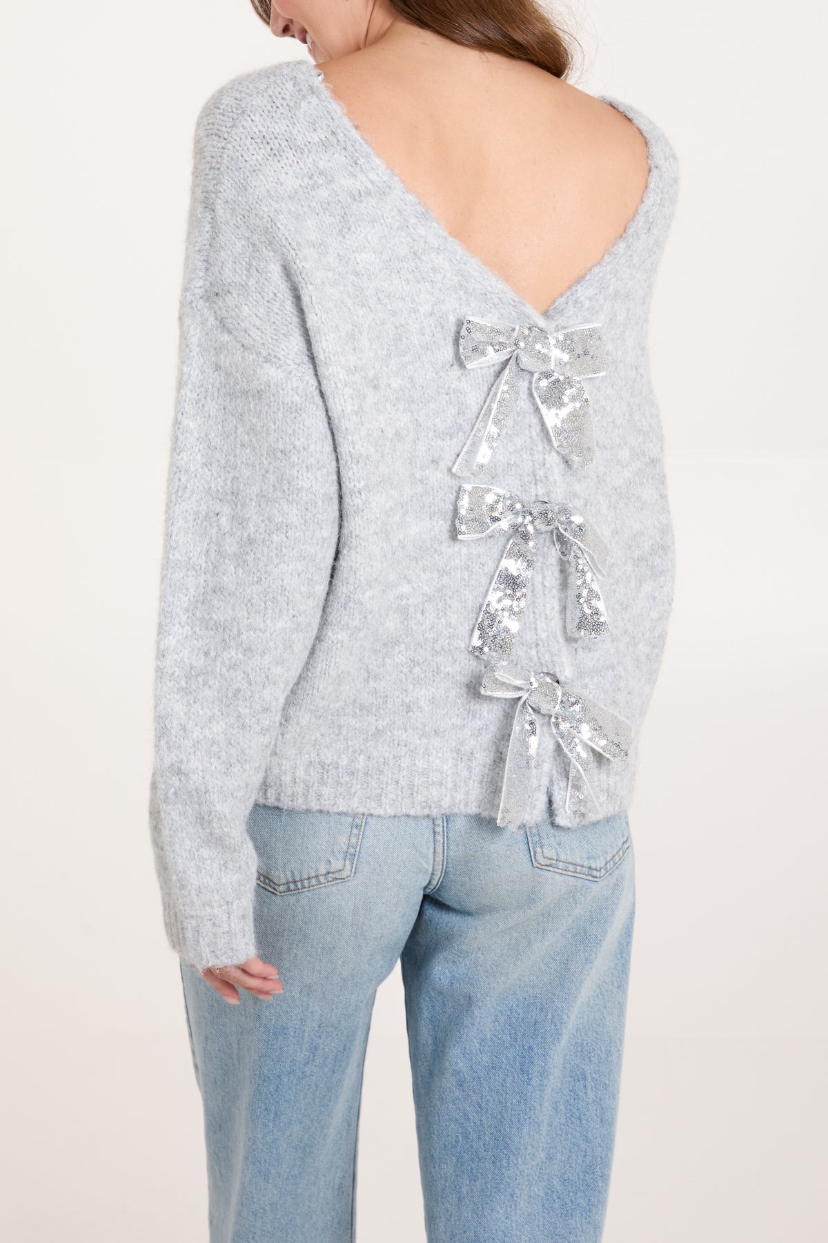 Sequin Bow Back Jumper/Cardigan