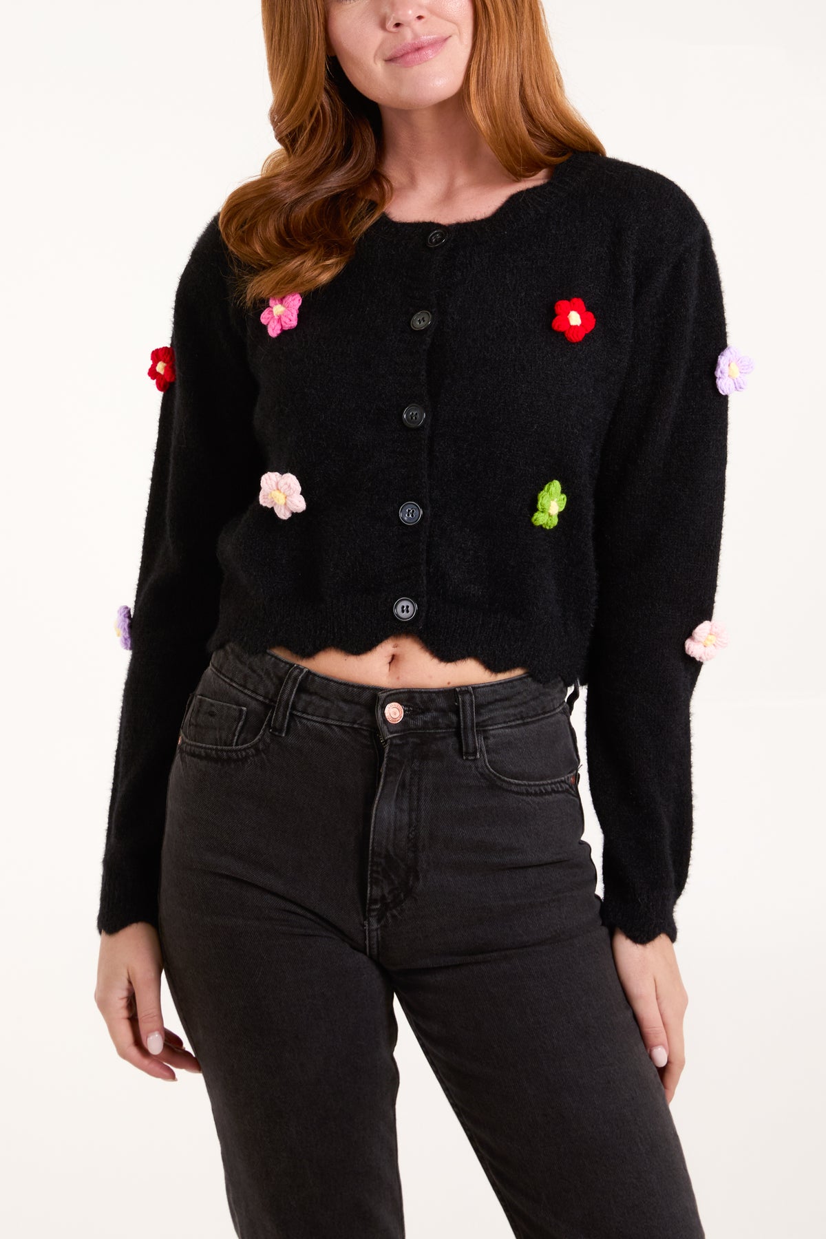 Embroidered Flower Button Up Knit Cardigan