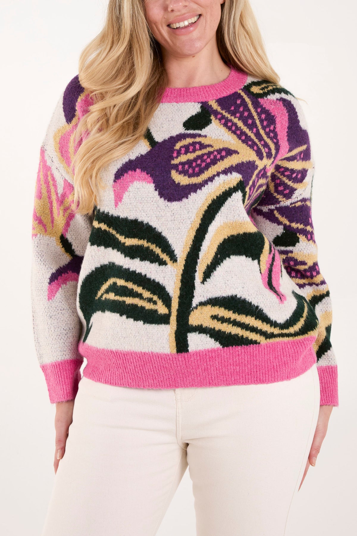 Glitter Detailing Flower Knit Jumper