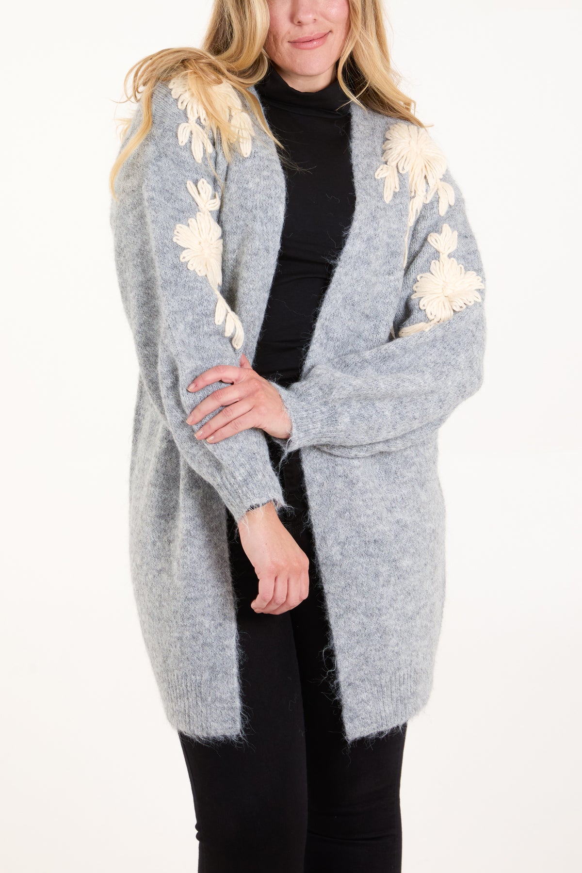 Flower Embroidery Longline Cardigan