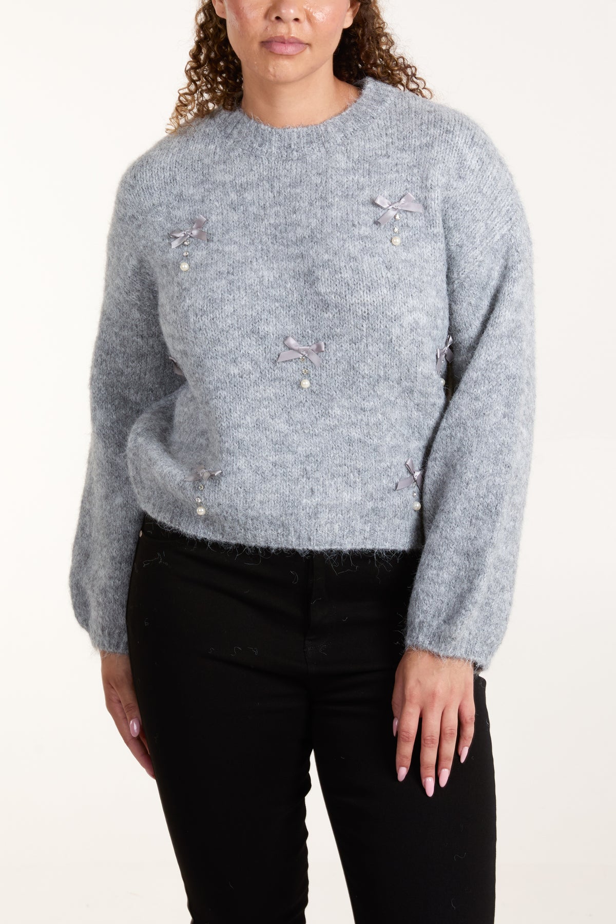 Pearl & Diamante Bow Knit Jumper