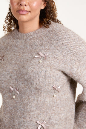 Pearl & Diamante Bow Knit Jumper