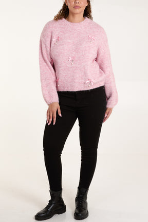 Pearl & Diamante Bow Knit Jumper