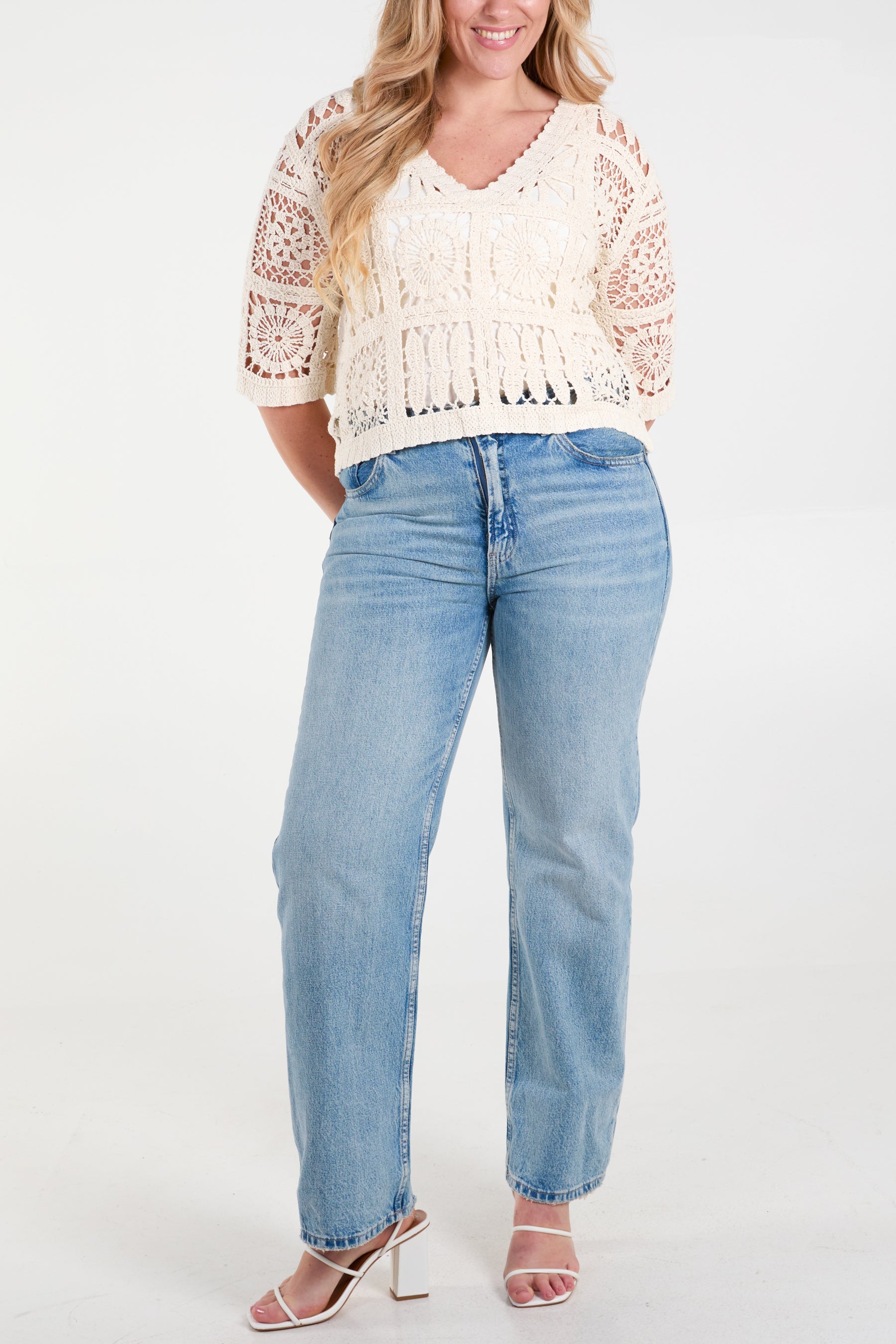 Patchwork Crochet V-Neck Top