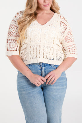 Patchwork Crochet V-Neck Top