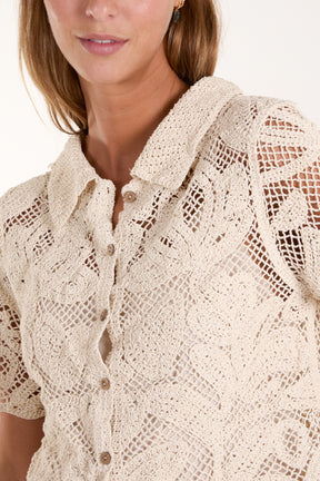 Crochet Flower Short Sleeve Shirt