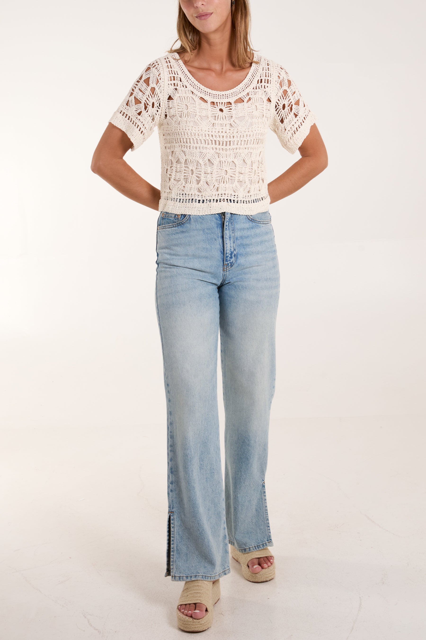 Crochet Cropped Round Neck Top