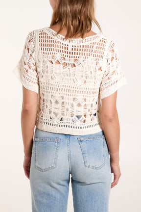 Crochet Cropped Round Neck Top