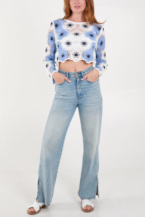 Flower Crochet Scallop Hem Crop Top