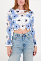 Flower Crochet Scallop Hem Crop Top