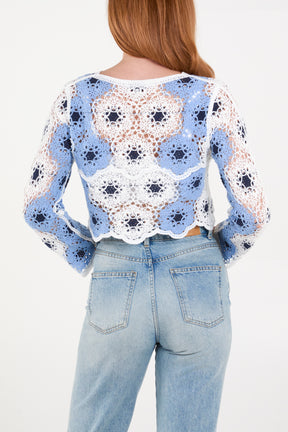 Flower Crochet Scallop Hem Crop Top