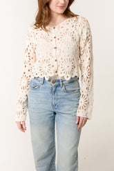 Flower Crochet Scallop Hem Cardigan