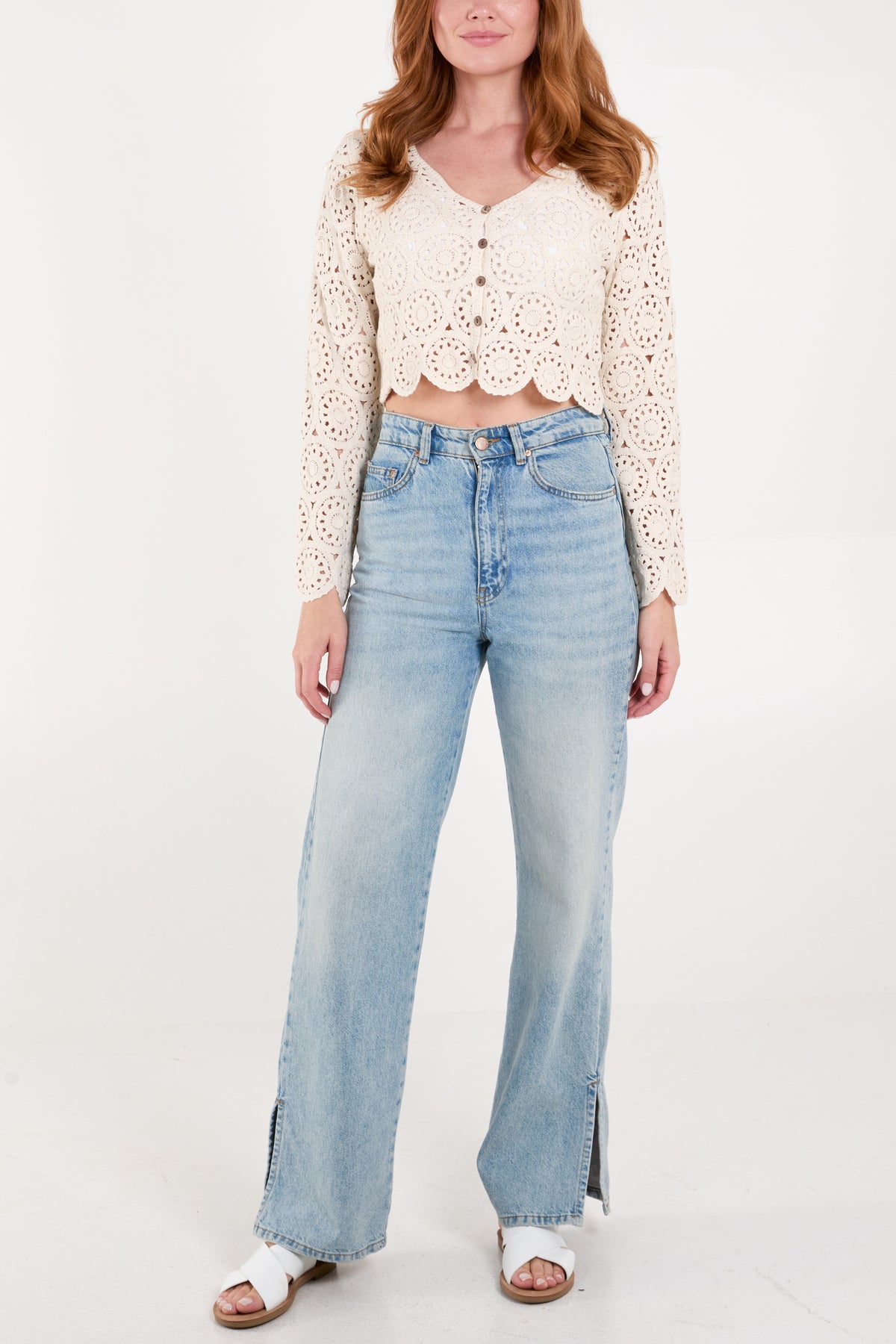 Circle Crochet Cropped Scallop Cardigan