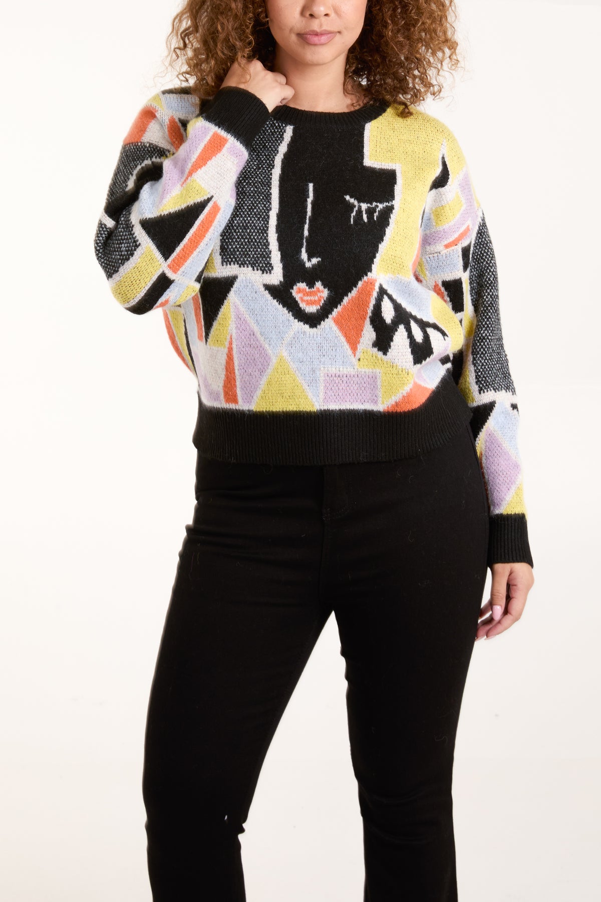 Colour Block Face Knit Jumper