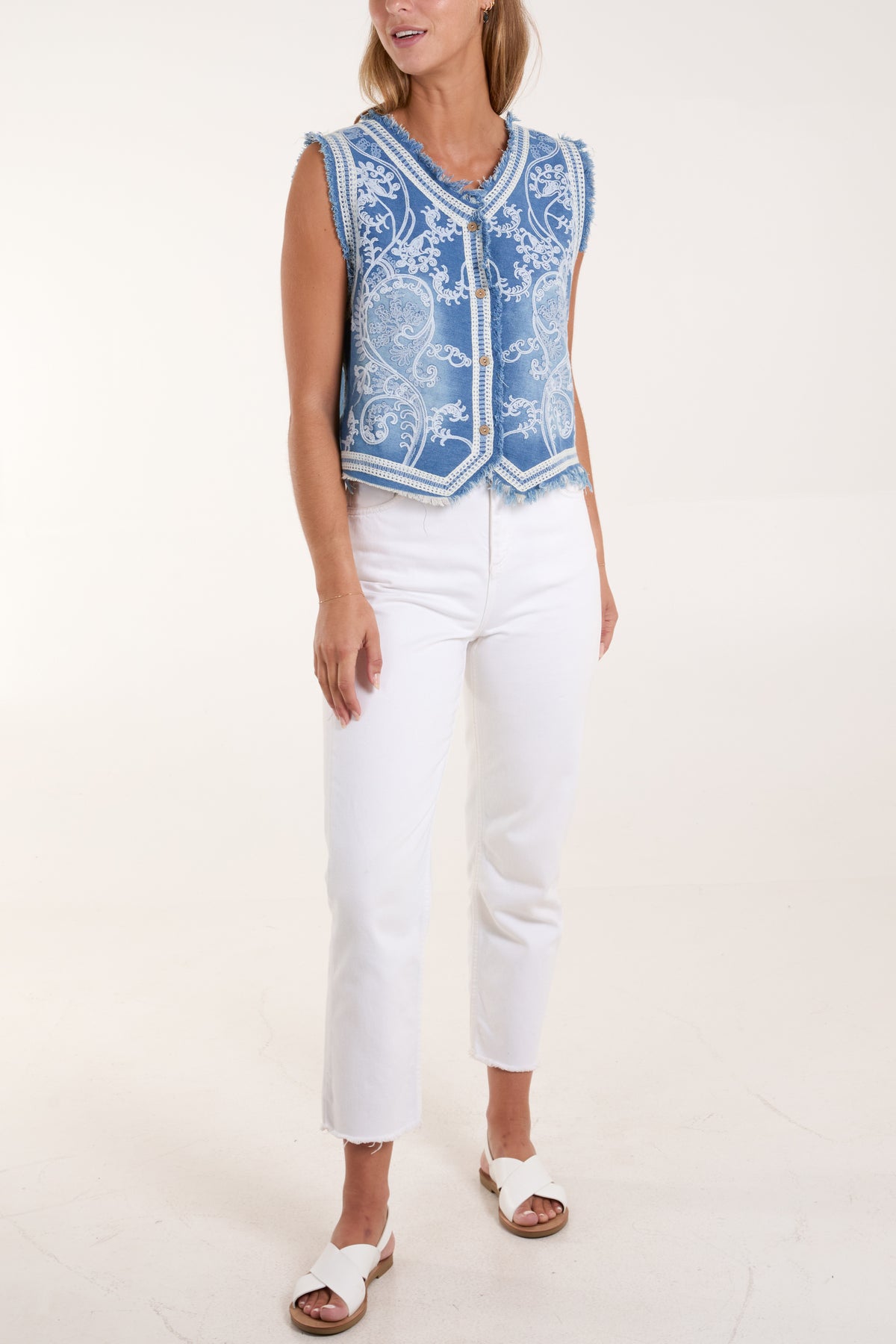 Paisley Embroidery Denim Waistcoat