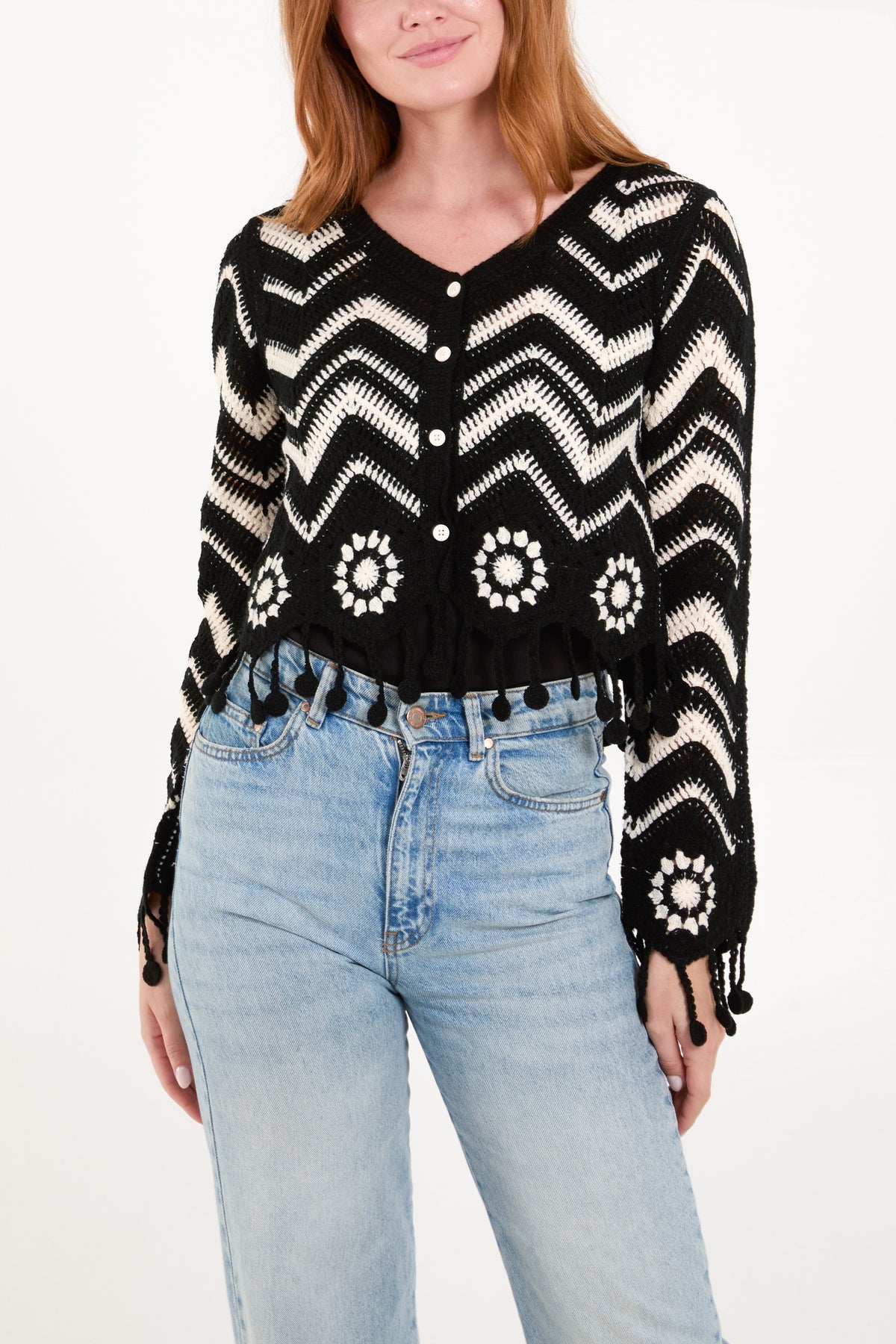 Zig Zag Crochet Tassel Hem Top