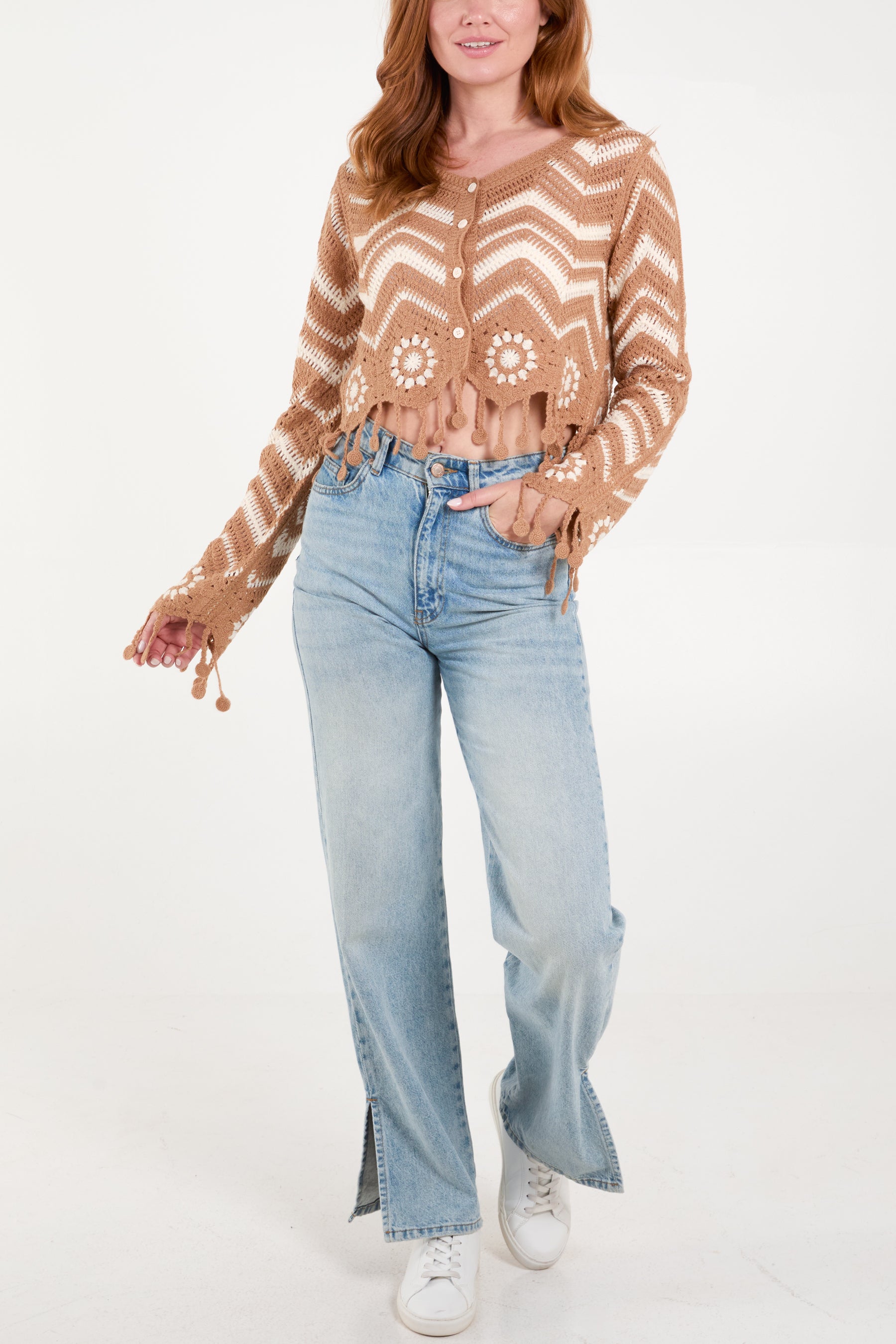 Zig Zag Crochet Tassel Hem Top