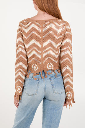 Zig Zag Crochet Tassel Hem Top