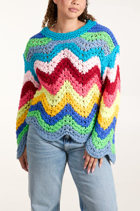 Multi Colour Zig Zag Chunky Knit Jumper