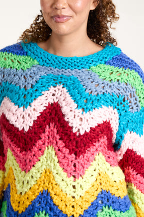 Multi Colour Zig Zag Chunky Knit Jumper