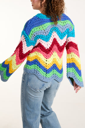 Multi Colour Zig Zag Chunky Knit Jumper