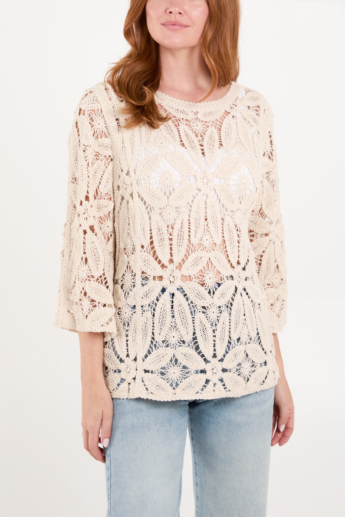 Flower Crochet Round Neck Top