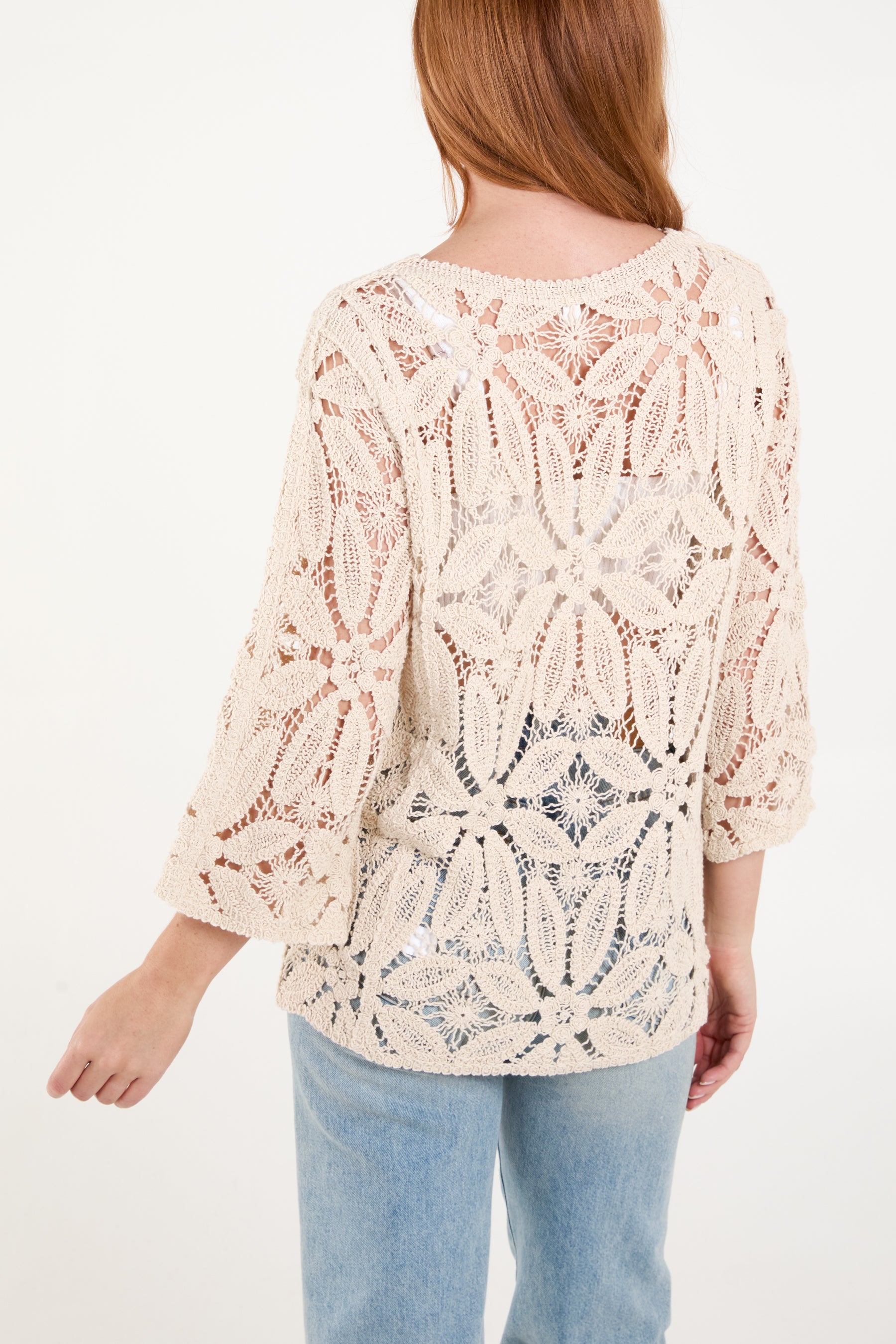 Flower Crochet Round Neck Top