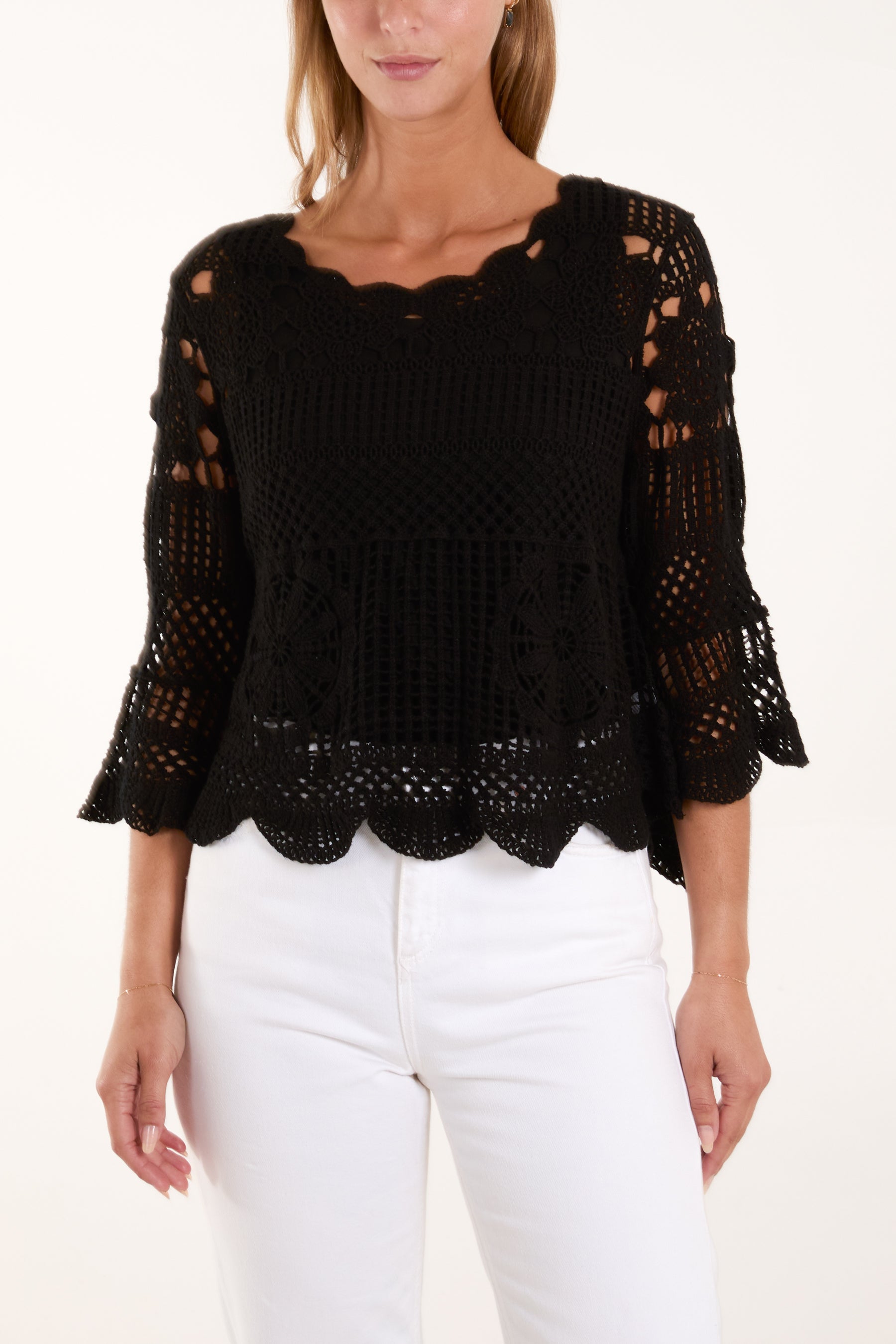 Floral Crochet Scallop Edge Top