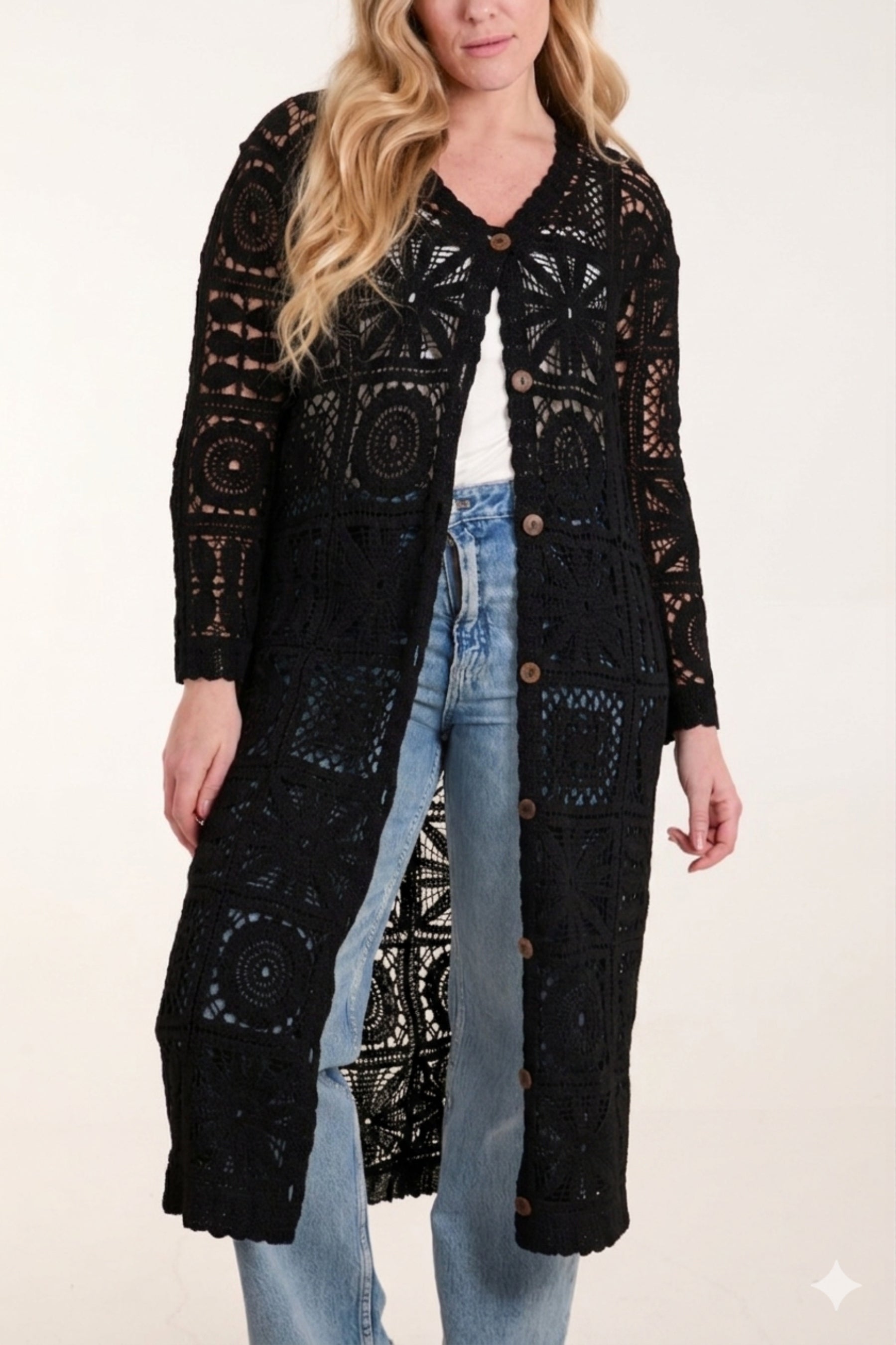 Patchwork Crochet Longline Cardigan