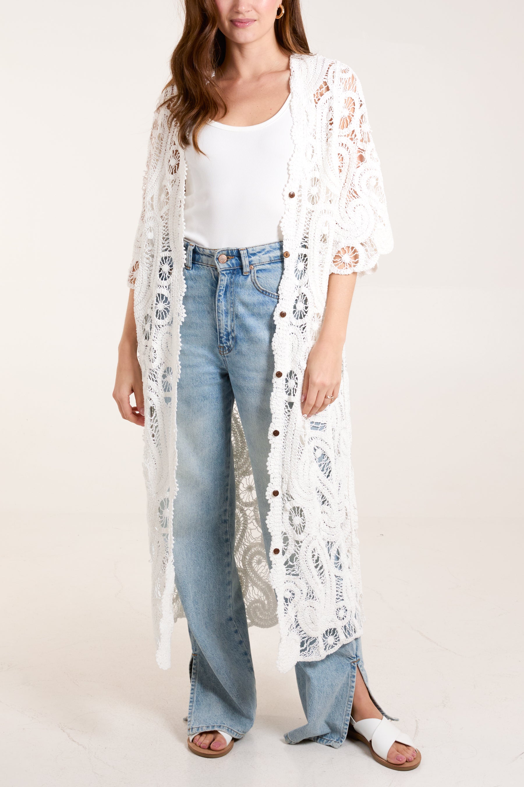 Paisley Crochet Long Cardigan