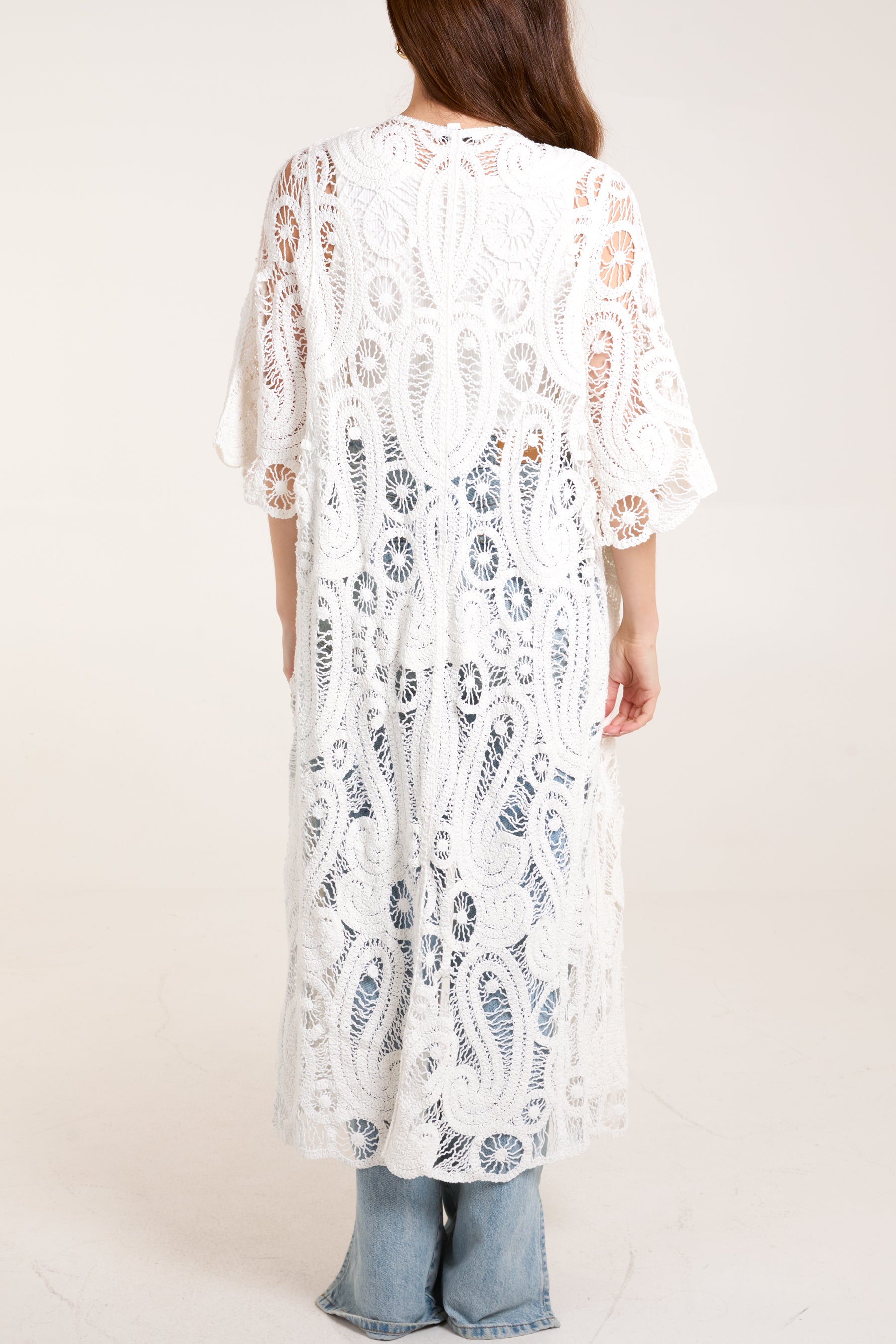 Paisley Crochet Long Cardigan