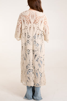 Paisley Crochet Long Cardigan