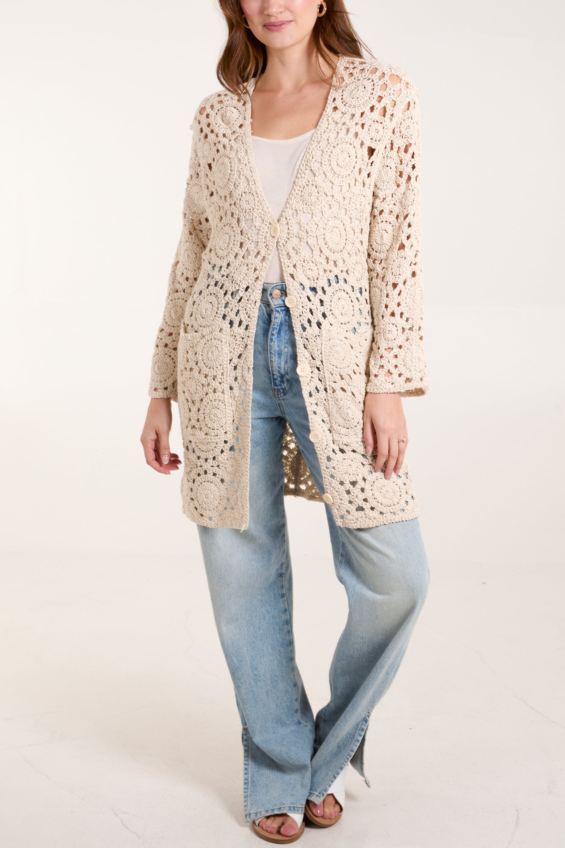 Geo Crochet Button Through Cardigan