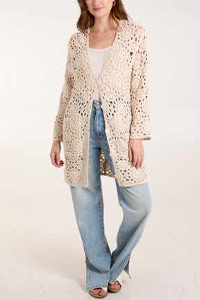 Geo Crochet Button Through Cardigan
