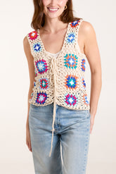 Colourful Patchwork Crochet Vest Top