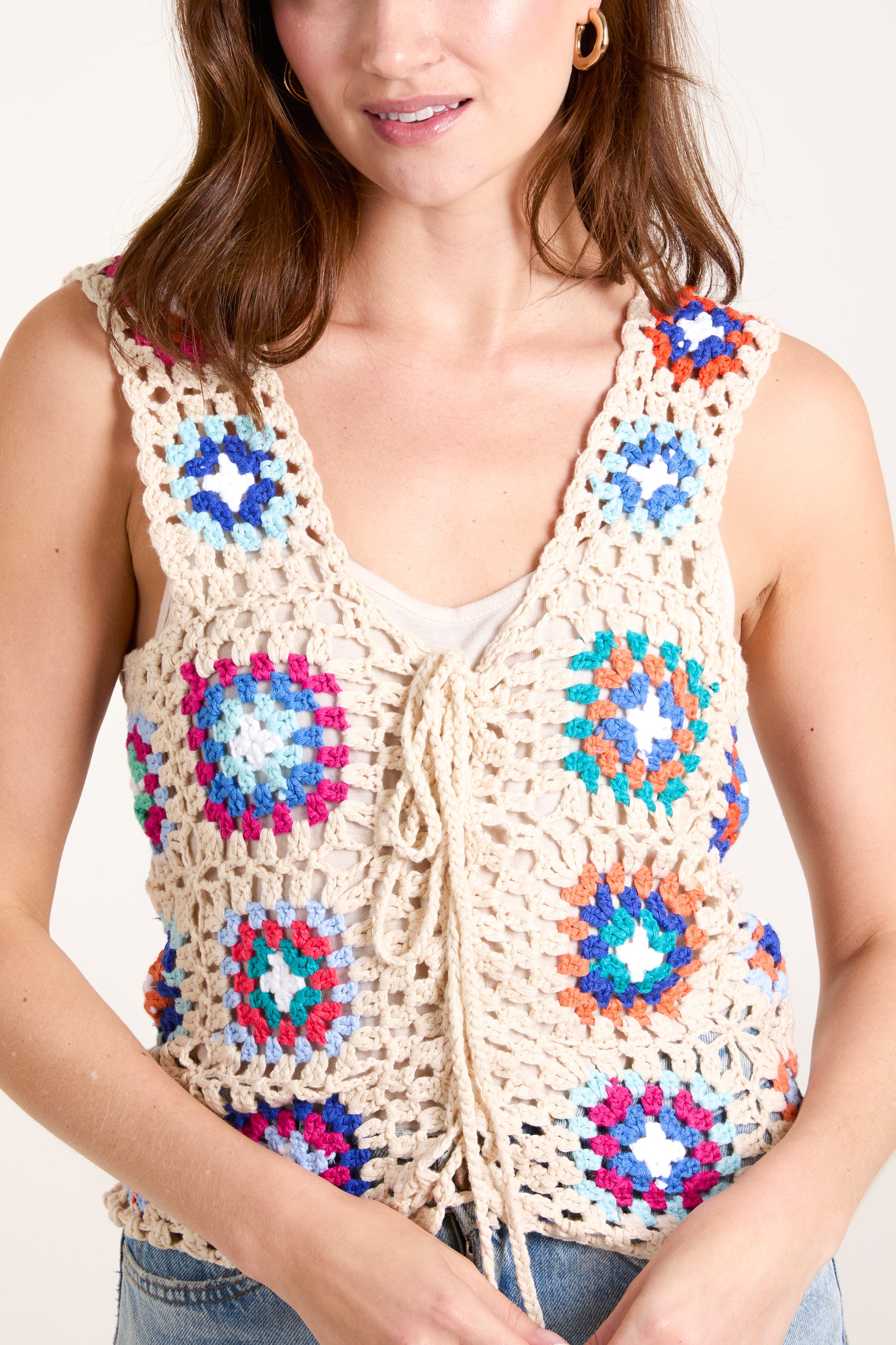 Colourful Patchwork Crochet Vest Top