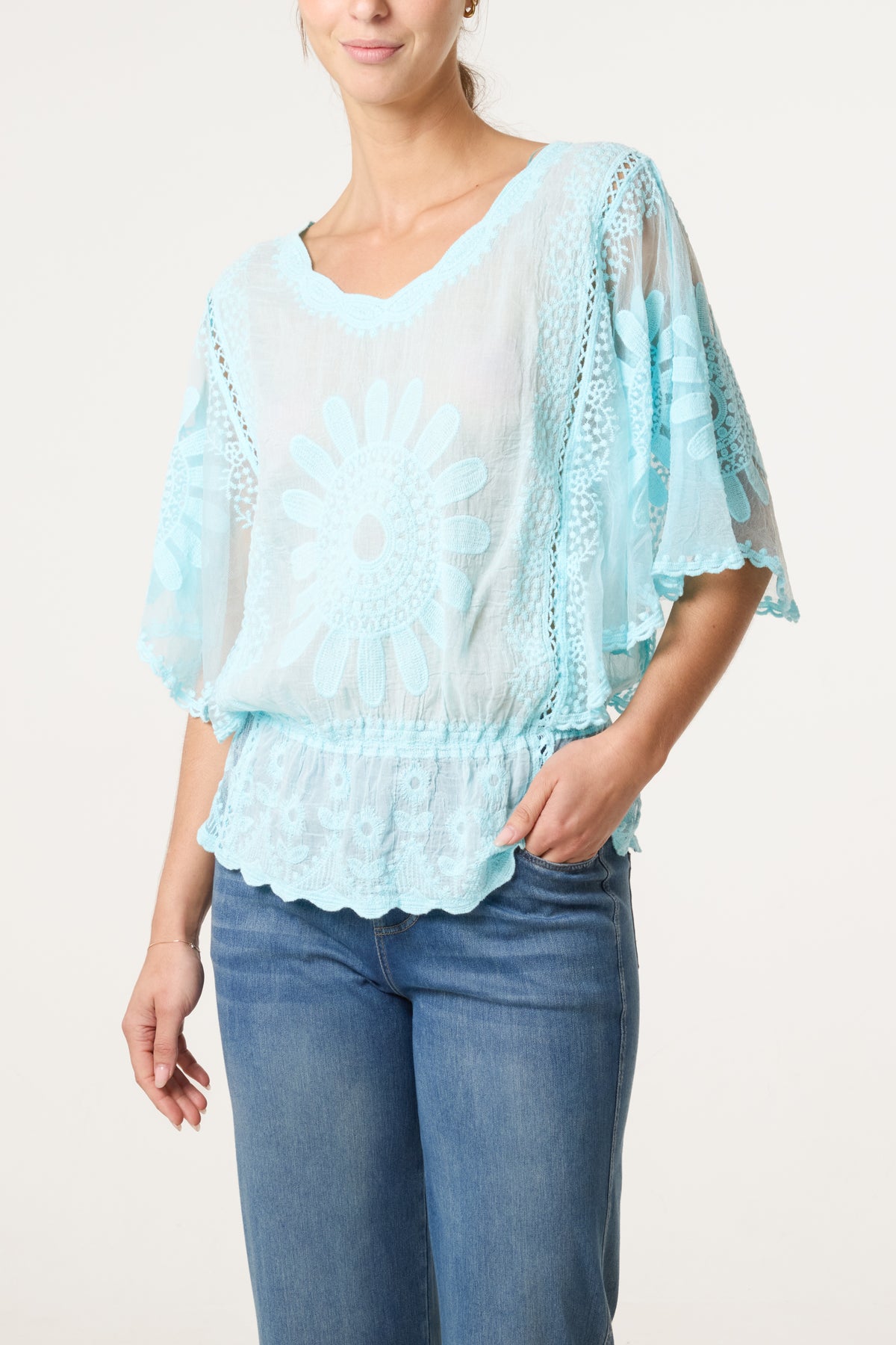 Sunflower Lace Sleeve Blouse
