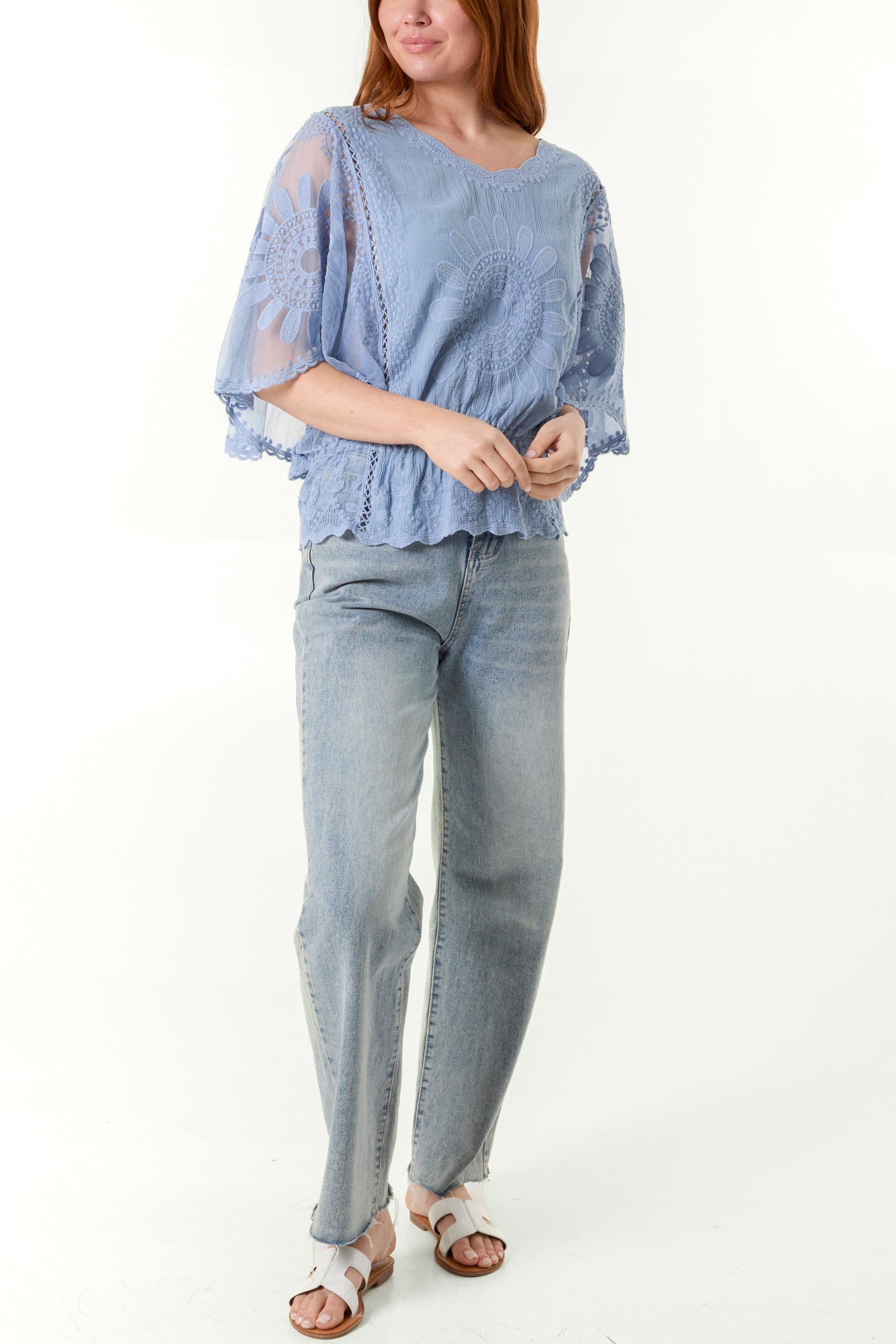 Sun Flower Lace Sleeve Blouse