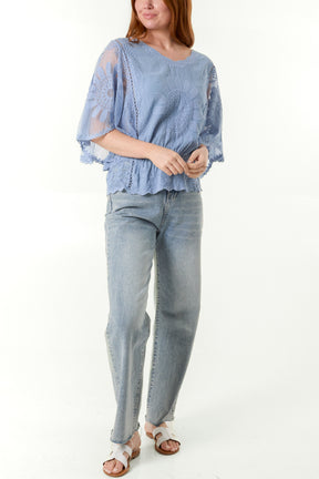 Sun Flower Lace Sleeve Blouse