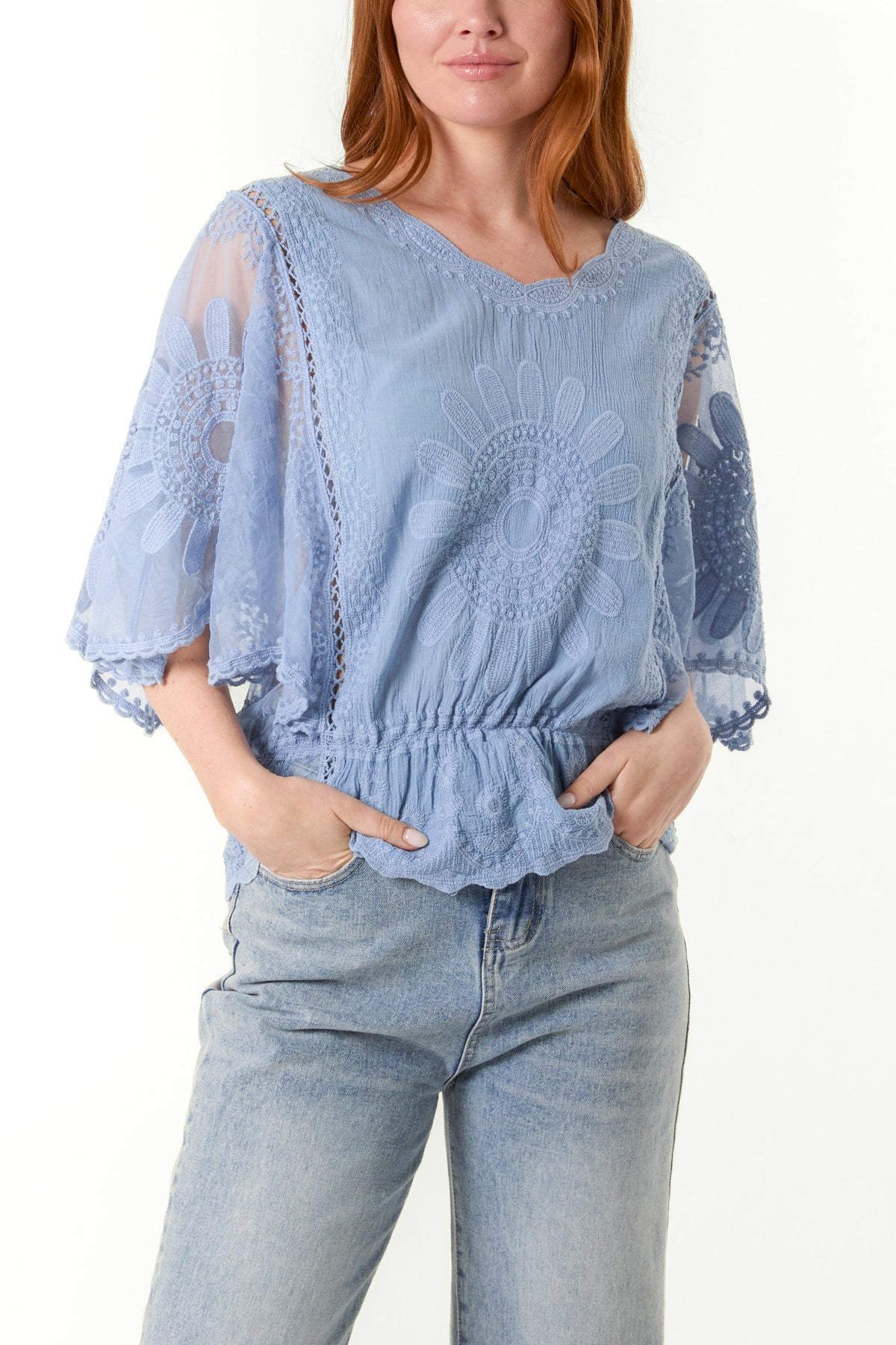 Sunflower Lace Sleeve Blouse