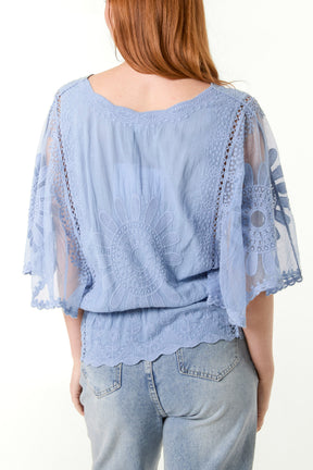 Sun Flower Lace Sleeve Blouse