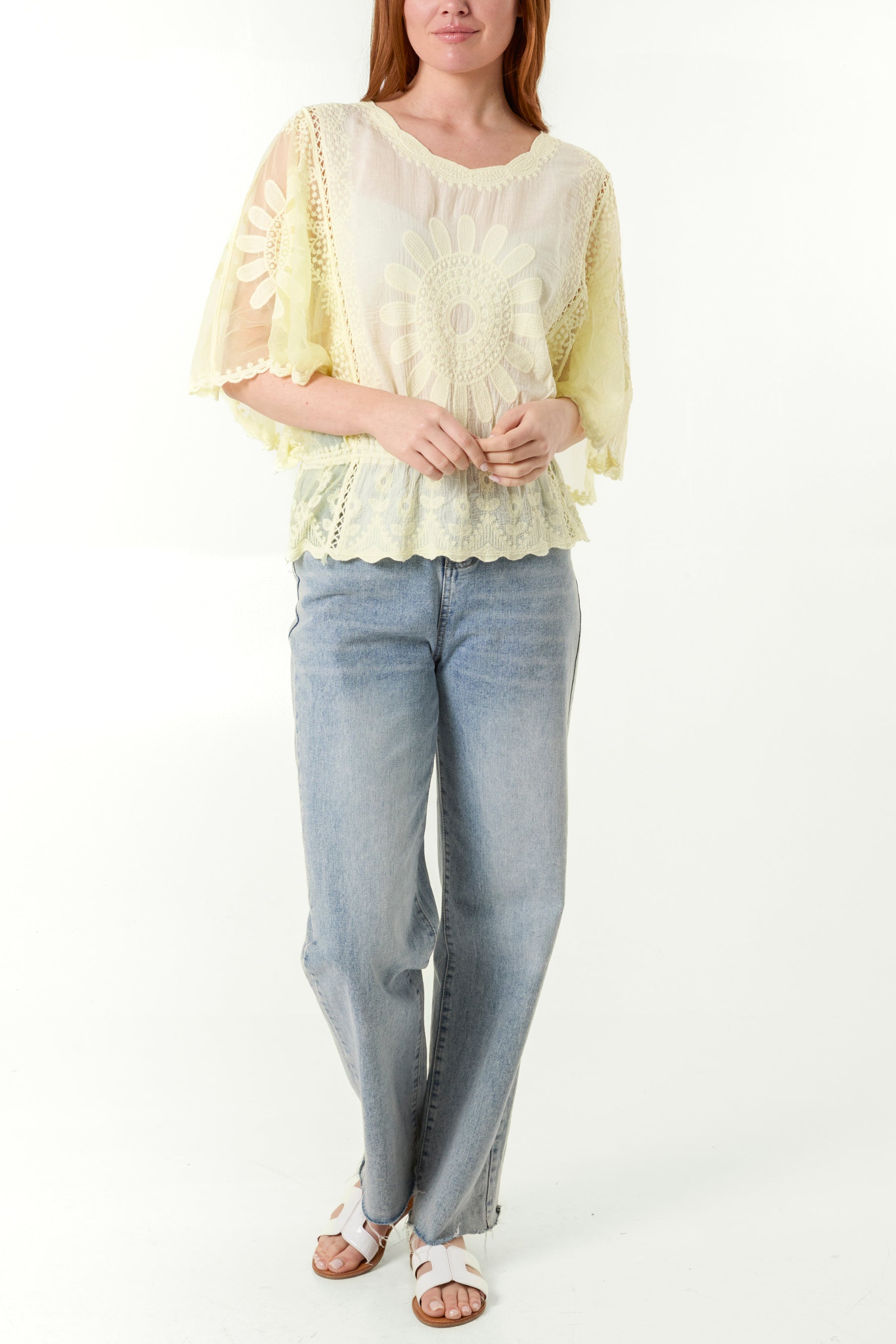 Sun Flower Lace Sleeve Blouse